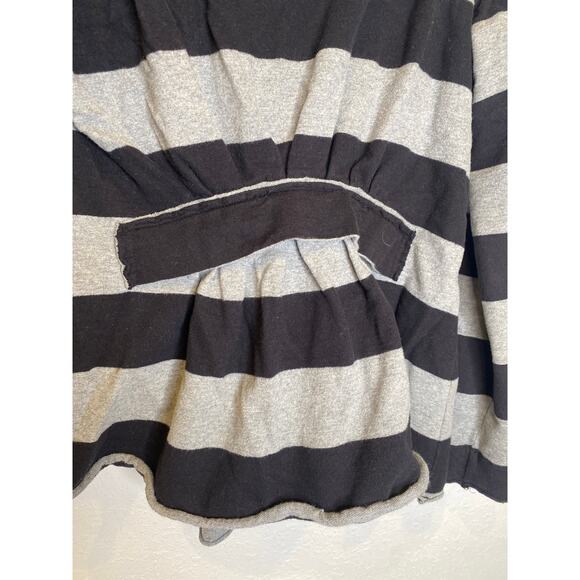 Allen B. Allen Schwartz Ponte Knit Stripe Zip Ruffle Cardigan EUC Sz Lg Cotton - Picture 8 of 13